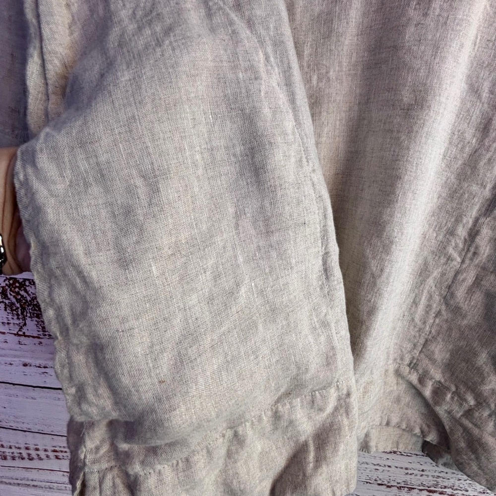 100% Linen Tunic Lands' End M Oatmeal Beige Top Boxy Pockets Lagenlook Boho Mori - Picture 6 of 11